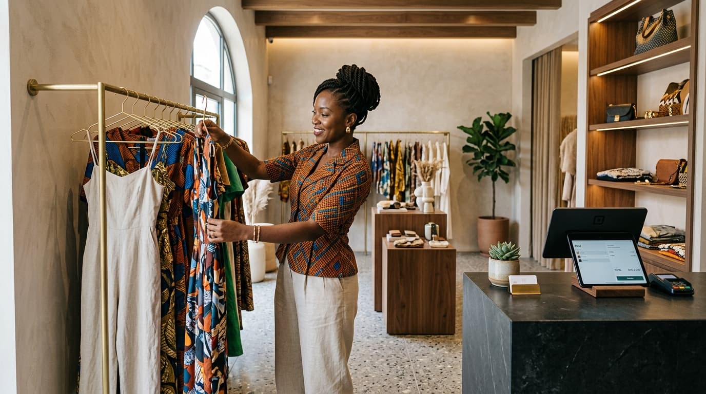 A boutique with clothes on rails