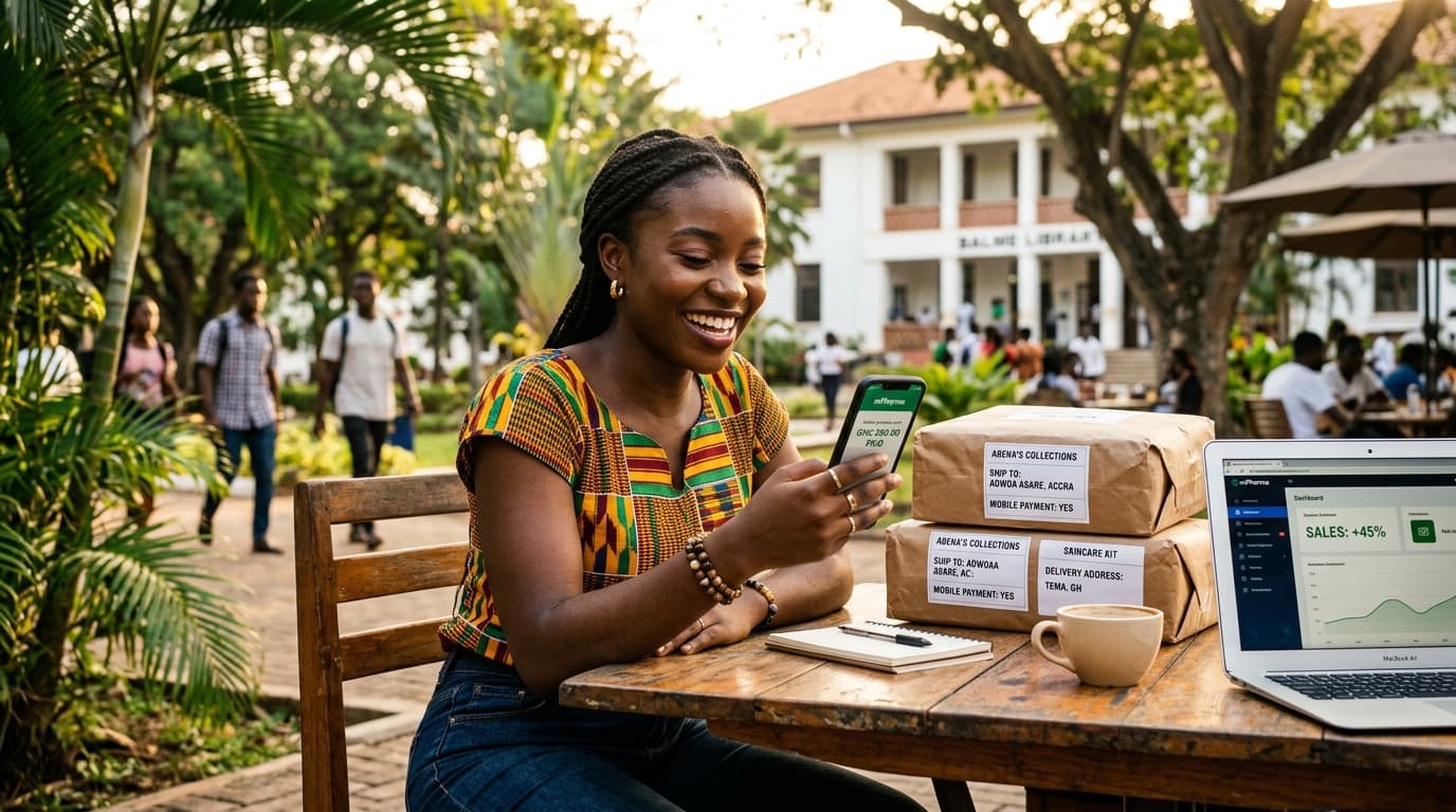 A young seller with a phone