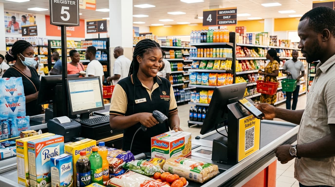 A supermarket checkout counter